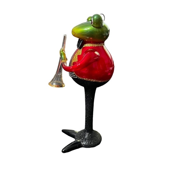 Scottish Christmas Frog in Tuxedo with Trumpet Glass Christmas Ornament Decor 6" - Picture 2 of 15